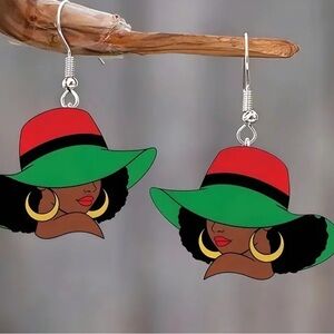 Stylish Afrocentric Earrings with Red and Green Hat